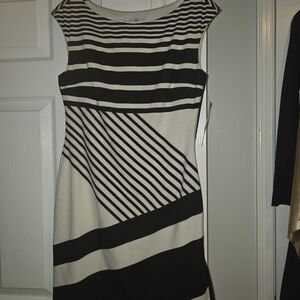 Maggy London Black & White Striped Midi Sheath Dress